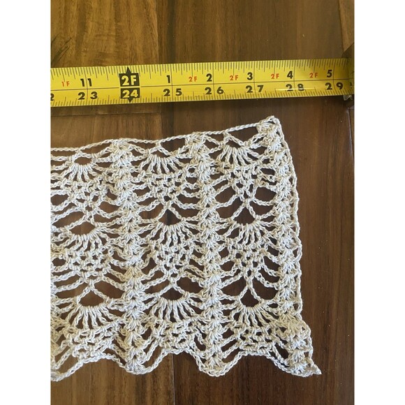 Vintage Handmade Crochet Grey Short Valance Curtain Filet 29”*6” - Picture 5 of 6